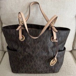 Michael Kors Jet Set Signature Brown and Tan PVC Shoulder Bag Tote BARLEY USED